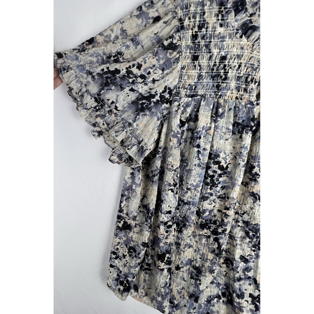 Rose + Olive 2X Floral Smocked Boho Blouse Ruffle Sleeve Cottagecore Peasant Top - Picture 6 of 11